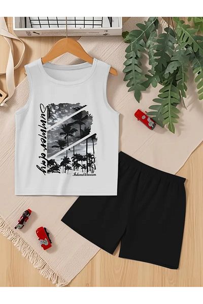 YUNAYT Children's Sleeveless T-Shirt and Shorts Set with Pockets
