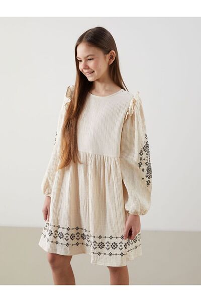 LC Waikiki LCW Kids Bisiklet Yaka Kız Çocuk Elbise