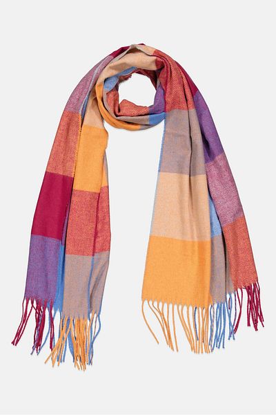 Fire & Glory Women Plaid Scarf 32 H x 164 L cm, Orange/Red
