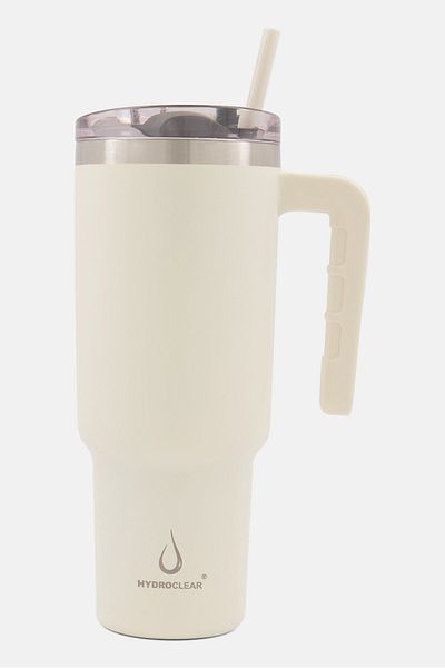 Hydroclear Stainless Steel Tumbler With Open Handle And Straw 1,2L, Off White