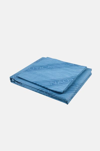 Nautica King 3 Piece Brand Logo Flat Bedsheet With Pillow Case Set, Slate Blue