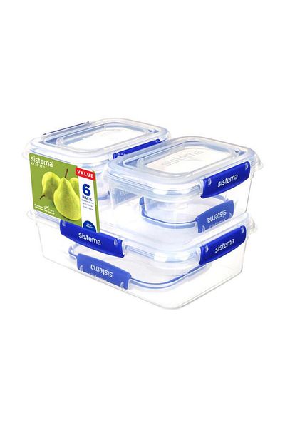 Generic مجموعة أوعية تخزين الطعام الأساسية كليب إت بلس المقاومة للتسرب من سيستيما، مكونة من 6 قطع، شفافة وزرقاء، 881766