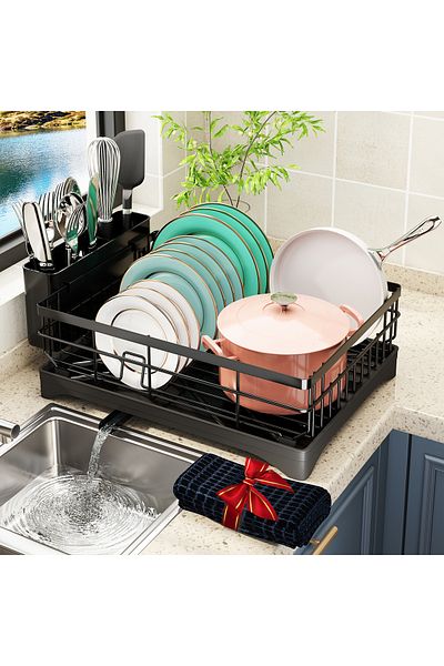 COOYA Metal Dish Drying Rack,With Removable Utensil Holder,Rust-Resistant, 42x30x15cm,Kicthen Organizer