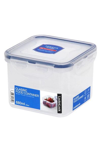 Generic علبة طعام مربعة كلاسيكية من لوك آند لوك، شفافة وزرقاء، 680 مل
