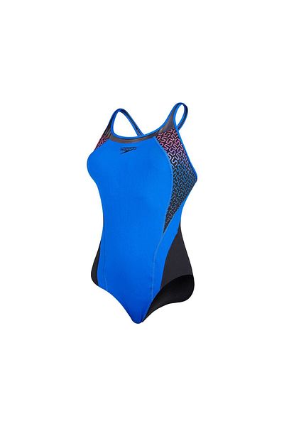 SPEEDO Fit Pinnacle Kickback Swimsuit, Blue and Black