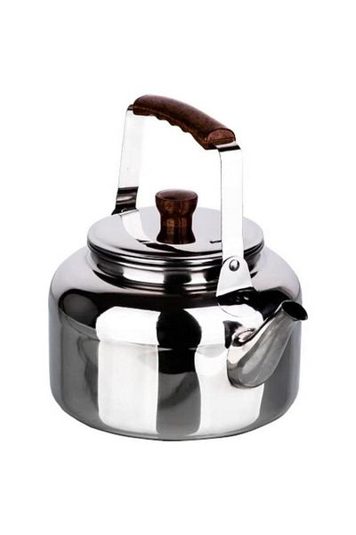 Generic Bister Stainless Steel Leak-Proof Wide Mouth Tea Kettle with Wooden Handle Silver and Brown 3 Liter
