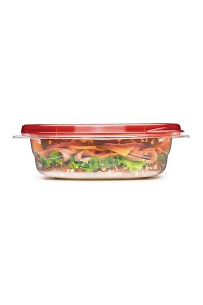 Generic Rubbermaid 4-Piece Durable Plastic Square Shaped BPA Free Food Storage Set Red and Clear 1832522