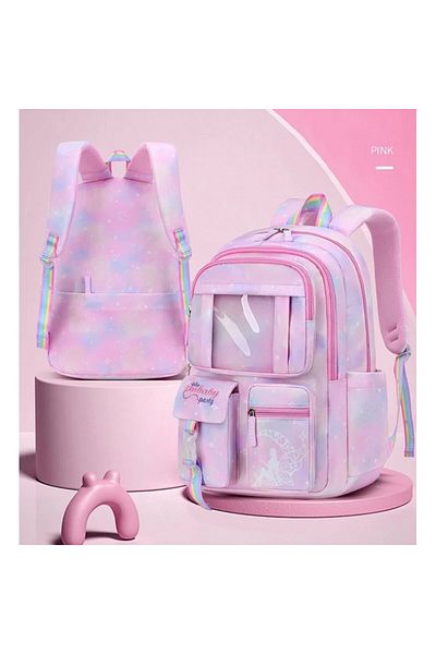 ECARLA Rucsac roz, universal, pentru sport si scoala, grafica rainbow cu plus, JollyMag, PL159R