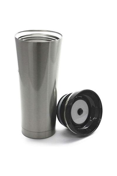 Generic ترموس معزول بالفراغ، كوب مزدوج الجدار من الفولاذ المقاوم للصدأ، فضي وأسود، سعة 16 أونصة، NS105BK004