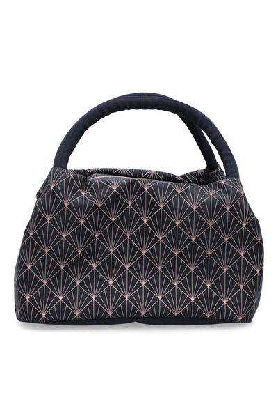Generic smash Zipper Closure Geo Diamond Pattern Paddington Lunch Bag Navy and Beige