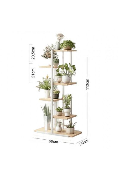 ECARLA Suport pentru ghivece de flori si plante, raft modern, alb și maro, JollyMag, SZ16B, 113x60x20cm
