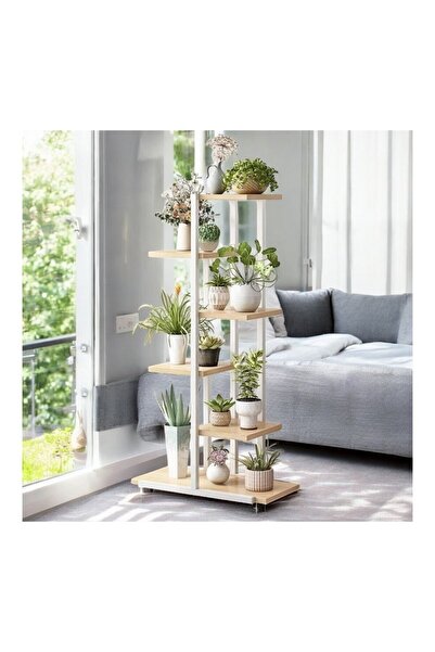 ECARLA Květináč a stojan na rostliny, moderní police, bílá a hnědá, JollyMag, SZ16B, 113x60x20cm