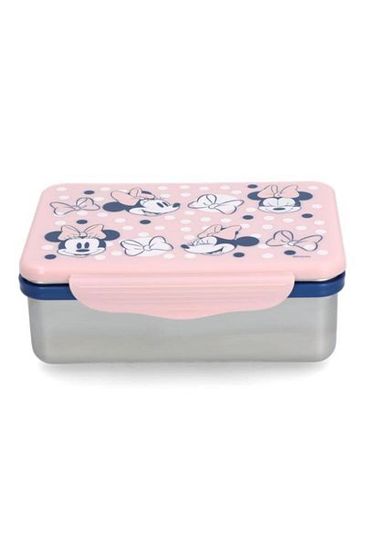 Generic STOR Stainless Steel Rectangular Minnie Mouse Themed Lunch Box Pink and Grey 193ml