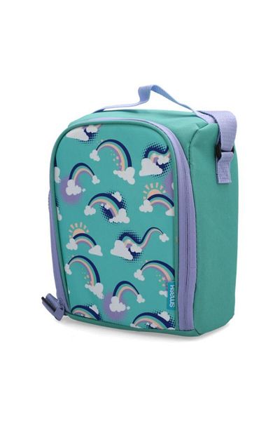 Generic smash Rainbow Printed Zipper Closure Lightweight Lunch Bag with Adjustable Straps Green and Blue