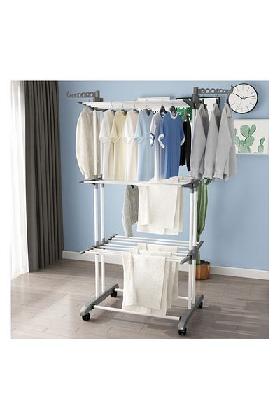 ECARLA Large vertical clothes dryer, foldable, on wheels, 3 levels, white, max 40 kg, JollyMag, SU02