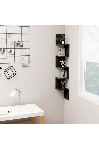 vidaxl Wall Corner Shelf Black 20x20x127.5 cm Engineered Wood