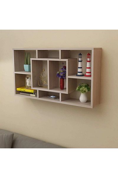 vidaxl Floating Wall Display Shelf 8 Compartments Oak Colour