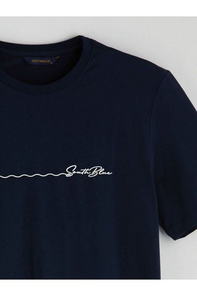 LC Waikiki Southblue Crew Neck Printed Combed Cotton Men's T-Shirt