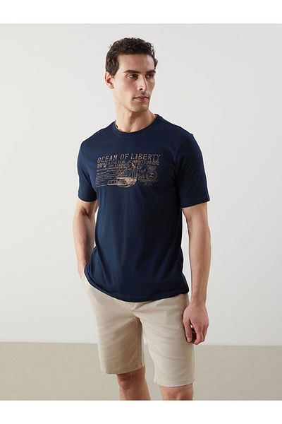 LC Waikiki Lcwaikiki Classic Crew Neck Printed Combed Cotton Piping Men's T-Shirt