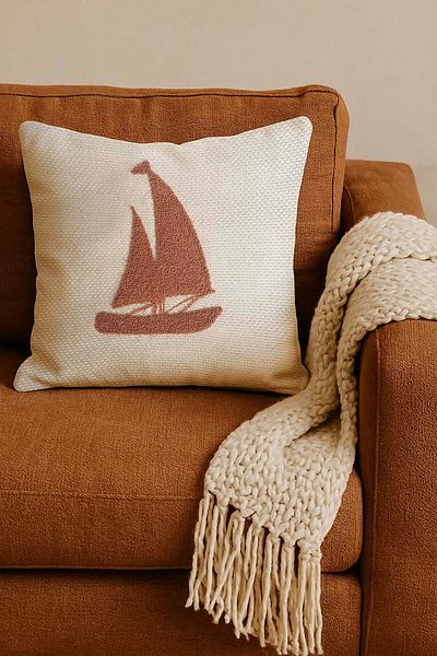 Rivaİstanbul Tile Sailing Straw Look Woven Punch Throw Pillow Cover