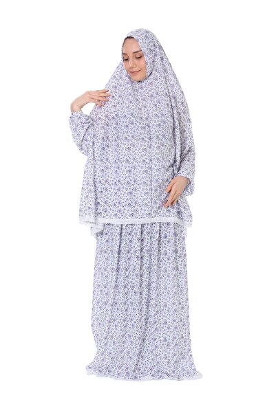 elanesa Kadın Pratik Namaz Elbisesi İkili Kollu ve Dantel Detaylı - Mor - OULABI MIR