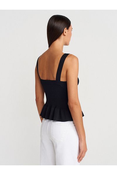 Dilvin 10775 Square Neck Strap Ruffle Knitwear Blouse-Black