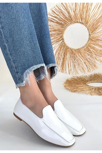 KAZAX Betra white patent leather flat shoes