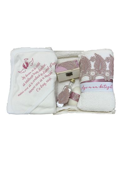 TRUVA Baptismal set with embroidered canvas, 7 pieces