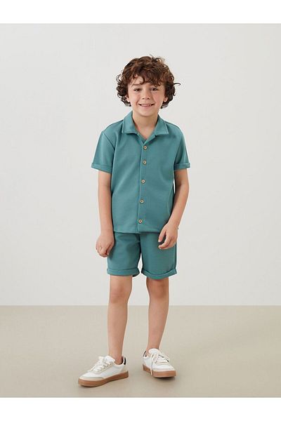 LC Waikiki Lcw Kids Resort Collar Basic Shirt and Shorts 2-Pack