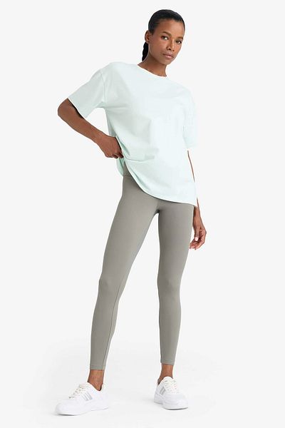 DeFacto E3494 Green Defactofit Comfort Fit Crew Neck Basic Plain Sportsman Short Sleeve T-Shirt