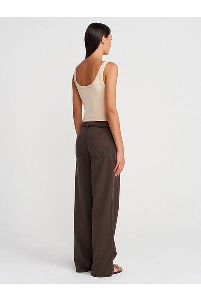 Dilvin 72002 Comfortable Denim Trousers with Elastic Back Section-Brown
