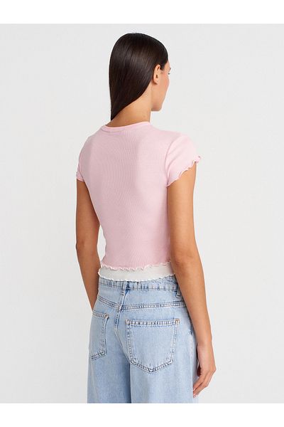 Dilvin 31876 Double Look Short Sleeve Top-Dust Pink