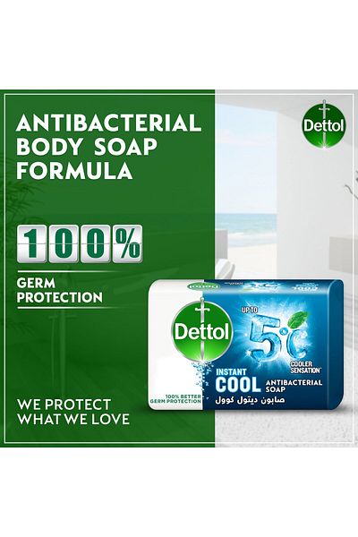 Dettol Instant Cool Anti-Bacterial Bar Soap Menthol And Eucalyptus Fragrance 120 g