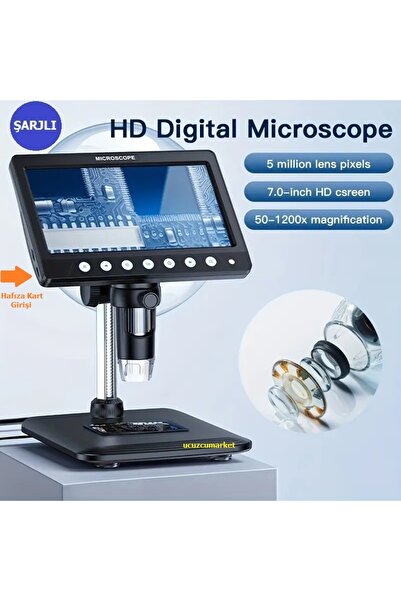 Kalite Dijital Şarjlı - Kayıt Özellikli 7 inç Büyüteç Mikroskop (Hafıza Kart ...