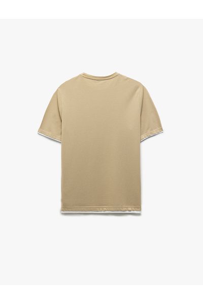 Koton New Season Crew Neck Regular Fit Color Contrast Detailed Pique Fabric Cotton Short Sleeve