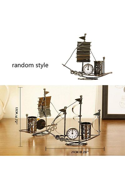 LiderGlobal Decorative Sailing Model Metal Clock Pencil Case