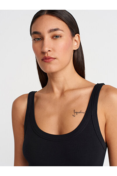 Dilvin 21053 Askılı Bodysuit-Siyah