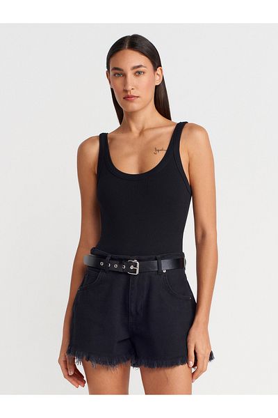 Dilvin 21053 Strap Bodysuit-Black