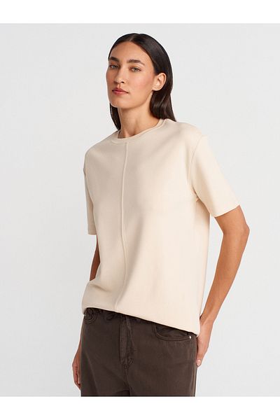 Dilvin 31218 T-Shirt with Stitch Detail-Stone