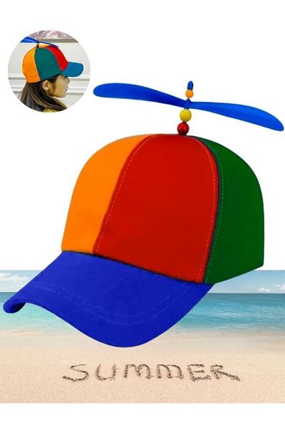 Cumpara24 Rainbow Hat for Children, Multicolored with Propellers, Adjustable 47-59 cm