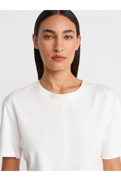 Dilvin 31874 Μπλουζάκι με λεπτομέρεια σχισμής-Ecru