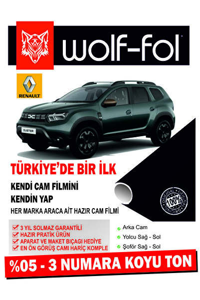 wolf-fol Oto Cam Filmi Amerikan Çizilmez Hazır Ürün Renault Duster Koyu Ton 3...