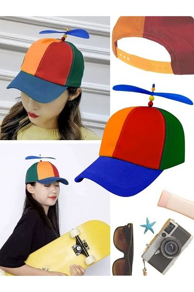 Cumpara24 Rainbow Hat for Children, Multicolored with Propellers, Adjustable 47-59 cm