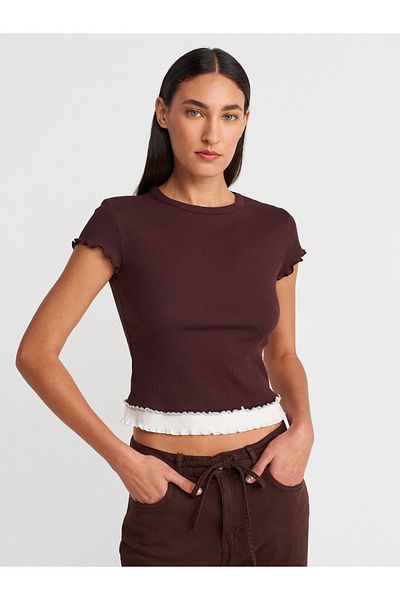 Dilvin 31876 Double Look Short Sleeve Top-Coffee
