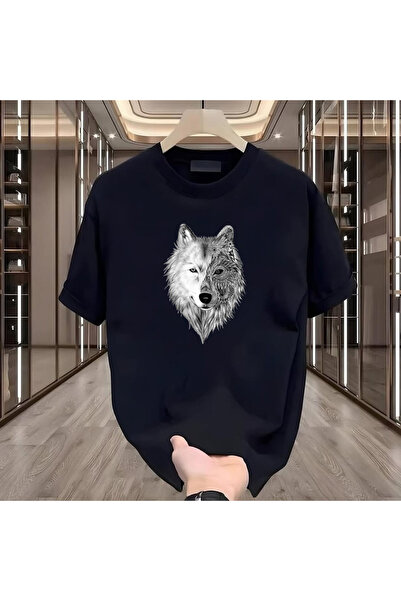 Genel Markalar Kurt Baskılı Siyah Erkek Tshirt
