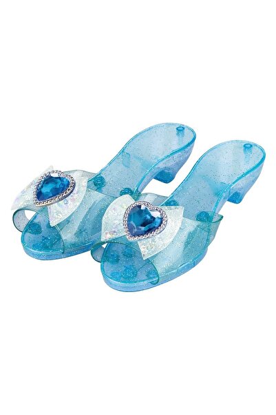 OEM Pantofi Jucarie Fete, Model Cu Toc, Culoare Bleu, Glitter Argintiu, Fundita Inima, Marime 27