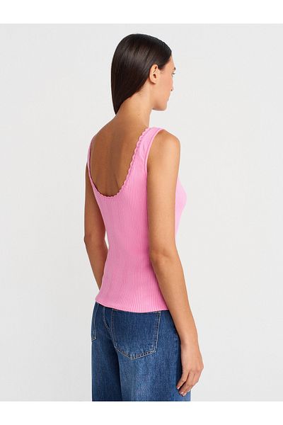 Dilvin 10764 Boat Neck Ribbed Knitwear Blouse-Dark Pink