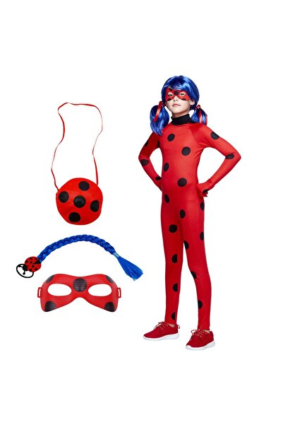 Depox Costum pentru copii, Miraculos Ladybug, salopetă, coadă, mască și geant...