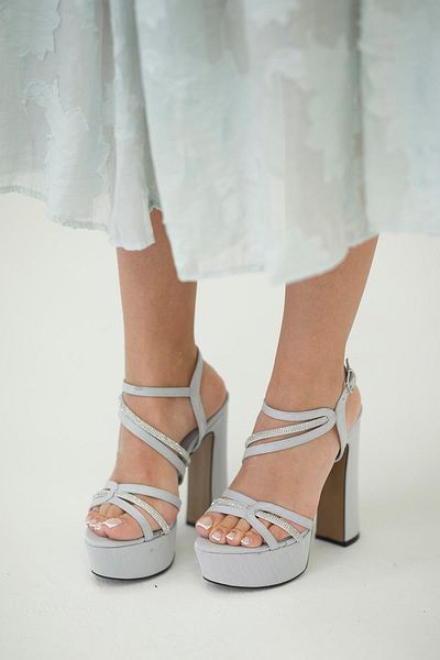 Parponi Patso Stone Platform Satin Pantofi de seara Argintiu