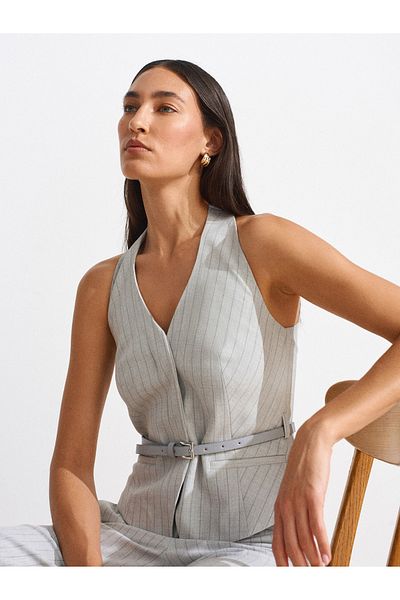 Dilvin 60589 Belted Vest-Grey